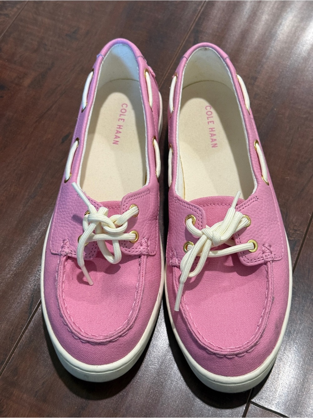 Cole Haan Pink Canvas Lace-Up Boat Shoes
